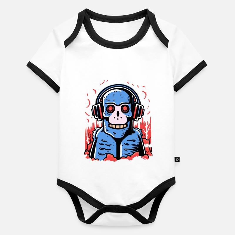 Musik und Kopfhörer und blauer Zombie Affe Baby Bio-Kurzarm-Kontrastbody