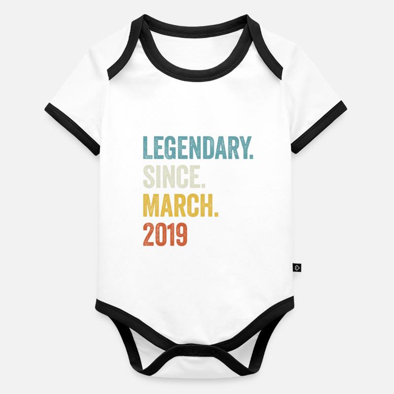 4 Years Legendary Since March 2019 4th Birthday Organic Baby Contrasting Bodysuit
