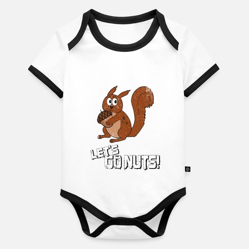 Lets Go Nuts, Funny Squirrel Pun Organic Baby Contrasting Bodysuit