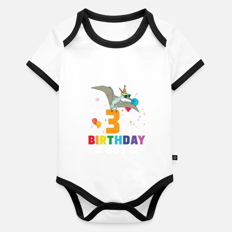 I'm 3 Birthday Boy Pterodactylus 3 Year Old 3rd Baby Bio-Kurzarm-Kontrastbody