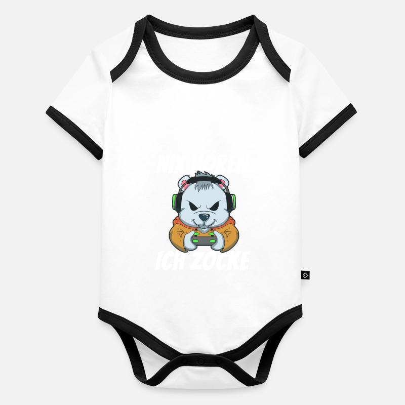 Nix Hören Ich Zocke Koala Bär Baby Bio-Kurzarm-Kontrastbody