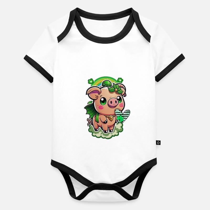 Tenue st Patrick Cochon mignon trèfle kawaii Body Bébé bio contrasté manches courtes