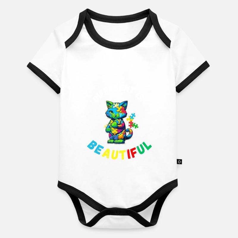 Unterstützen Sie Autismus-Bewusstsein bunte Katze Baby Bio-Kurzarm-Kontrastbody