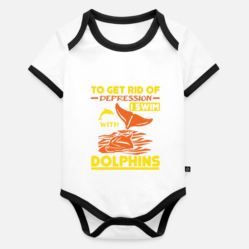 POUR ME DÉBARRASSER DE LA DÉPRESSION, JE NAGE AVEC LES DAUPHINS Body Bébé bio contrasté manches courtes