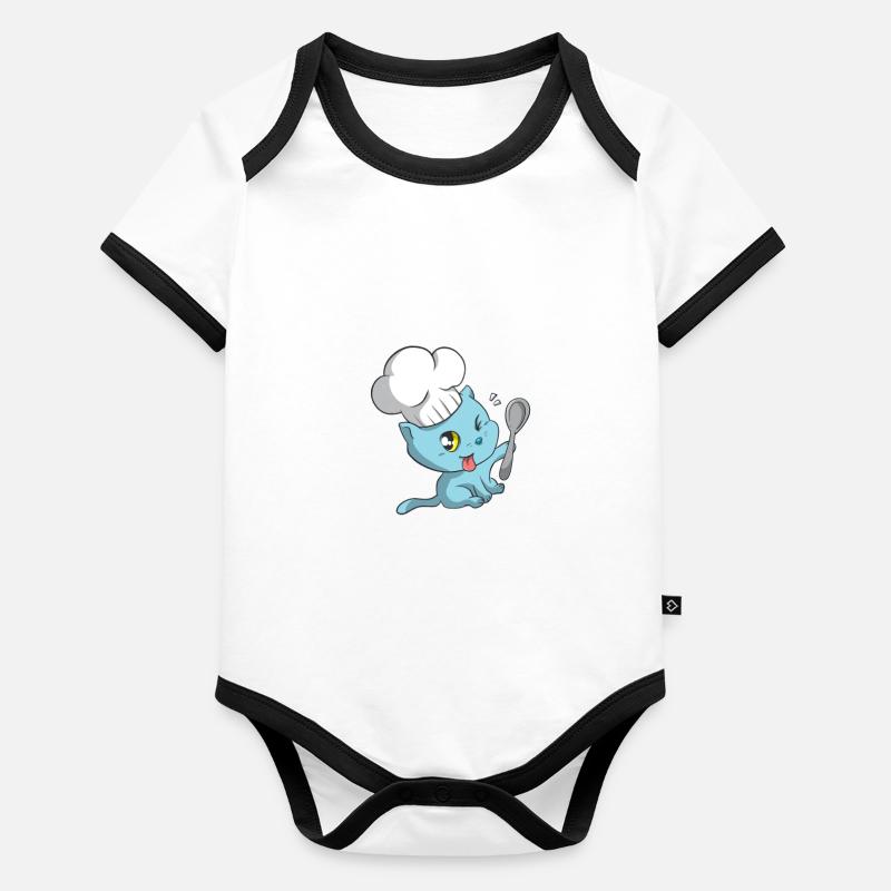 Cute Kawaii Chef Kitten Funny Chef Organic Baby Contrasting Bodysuit