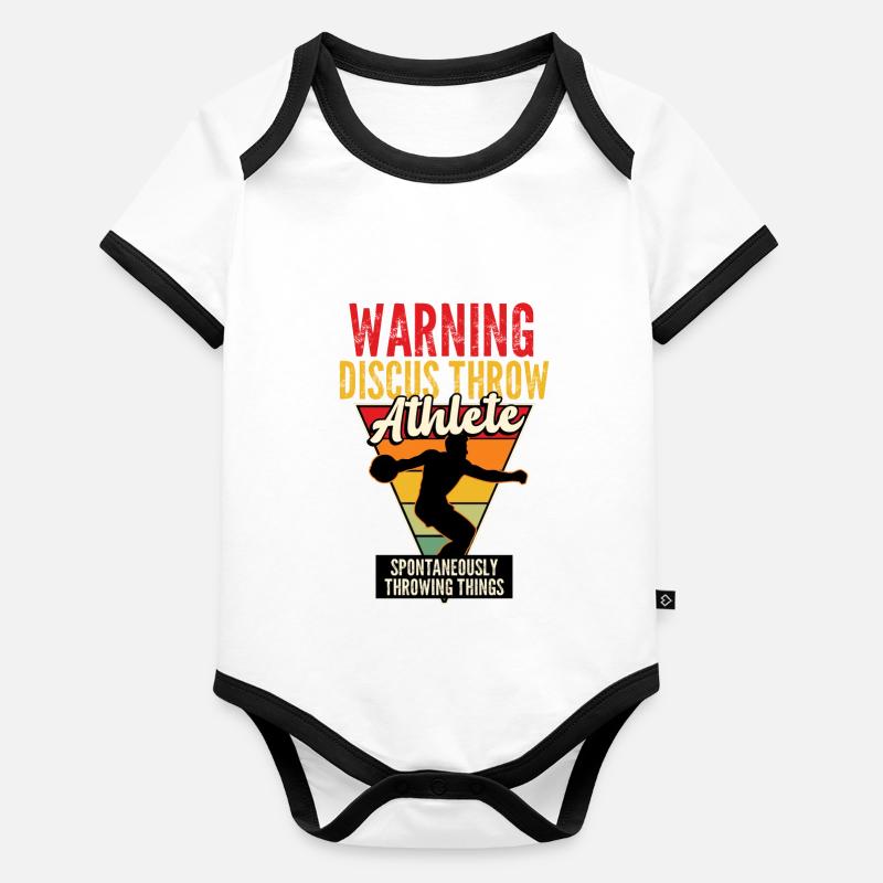 Warning Discus Throw Athlete Organic Baby Contrasting Bodysuit