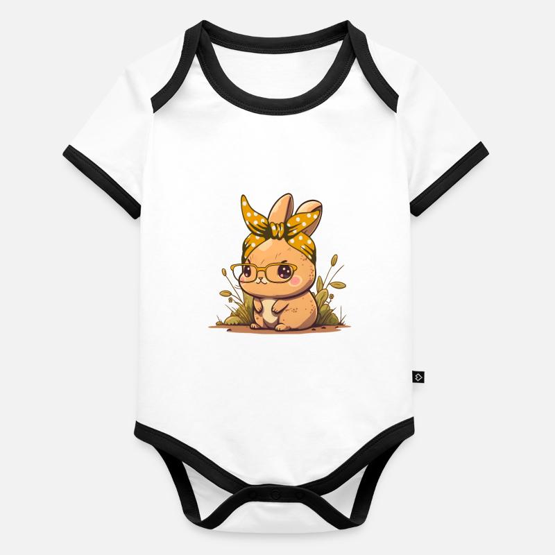 Süße Osterhasen Hasengesicht Cute Bunny Baby Bio-Kurzarm-Kontrastbody