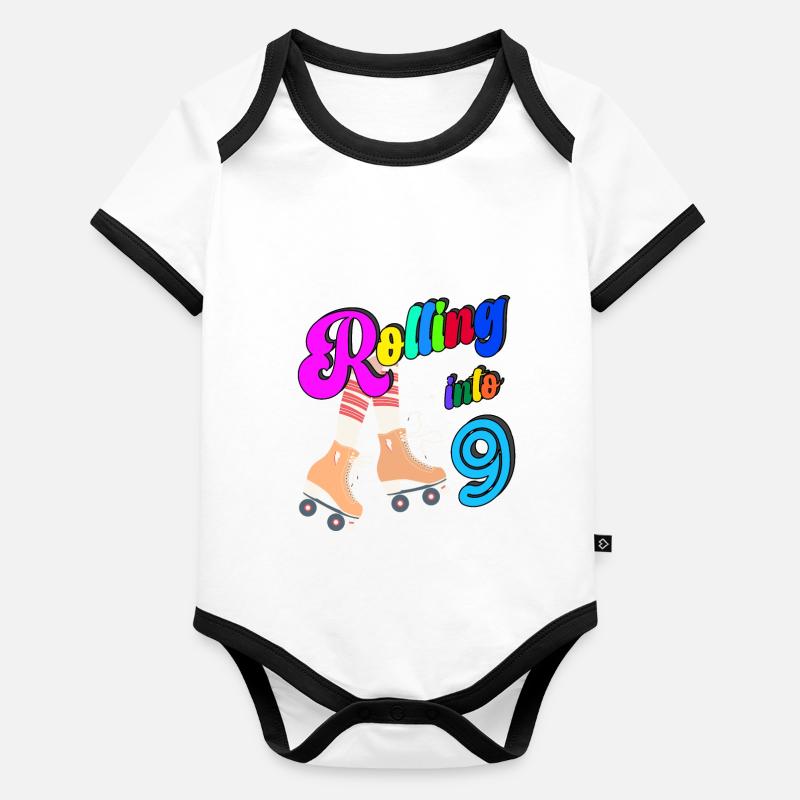 Rolling Into 9 years Lets Roll I'm Turning 9 Years Organic Baby Contrasting Bodysuit