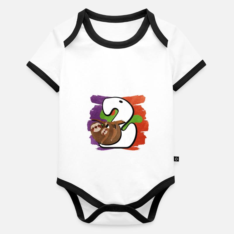 Ich Bin 2 Faultier Baby Bio-Kurzarm-Kontrastbody