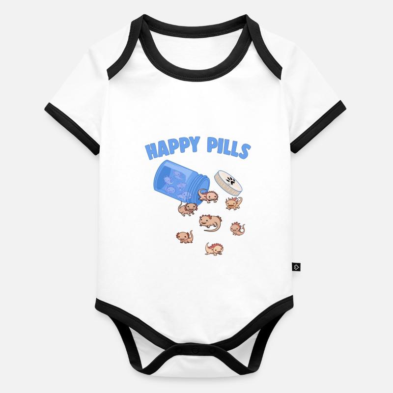 Pilules heureuses Axolotls Drôle Axolotl Amant Jeu de mots Body Bébé bio contrasté manches courtes