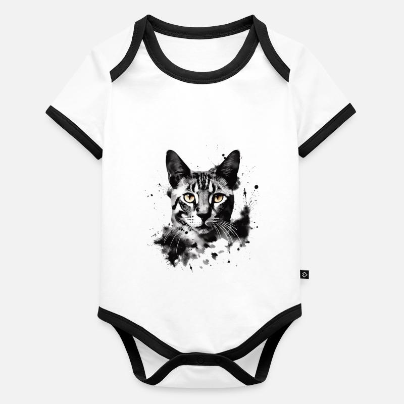 Bengal cat in black and white abstract art Organic Baby Contrasting Bodysuit