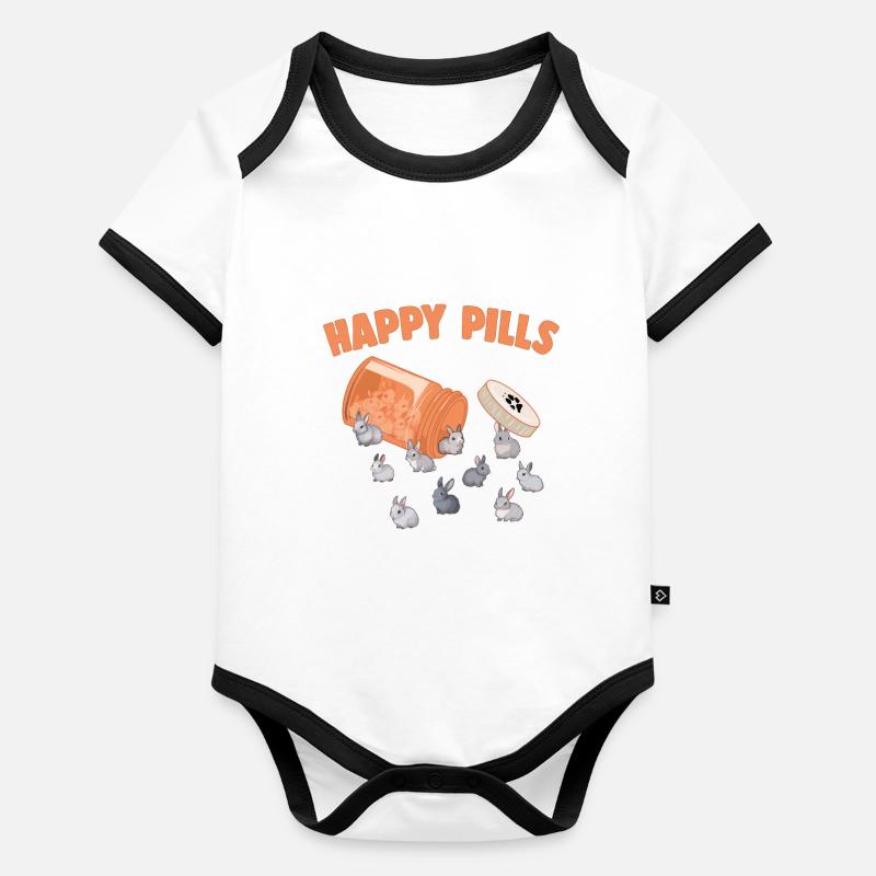 Happy Pills Netherland Dwarf Bunny Funny Rabbit Body Bébé bio contrasté manches courtes