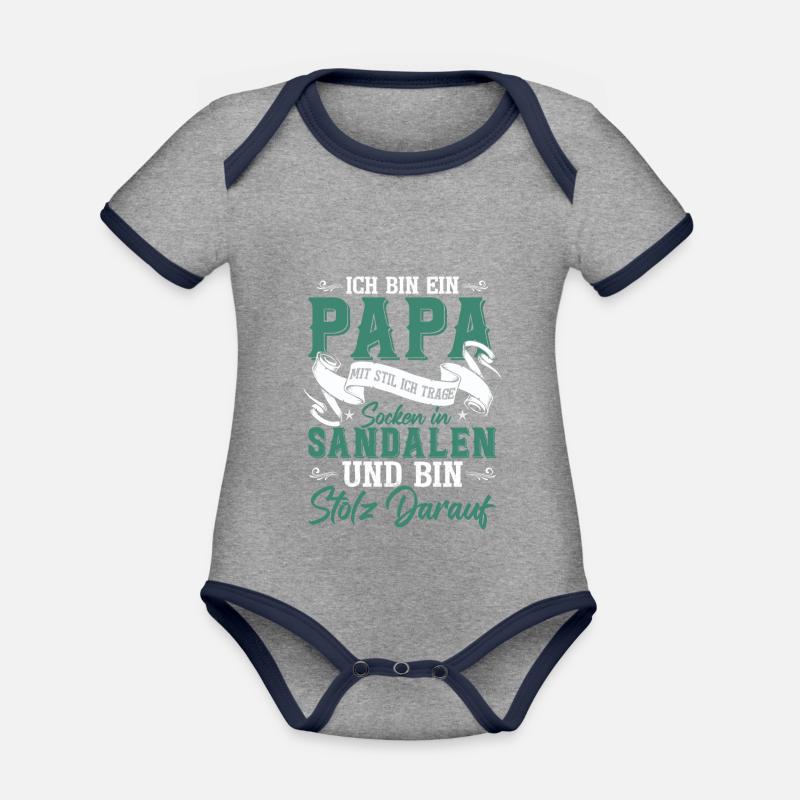 Ich bin ein Papa mit Stil - Baby Bio-Kurzarm-Kontrastbody - Grau meliert/Navy
