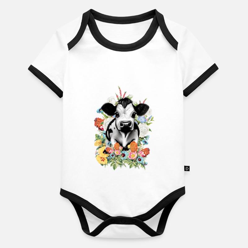 Fleurs de vache Body Bébé bio contrasté manches courtes