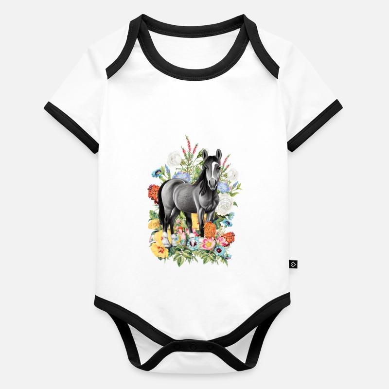 Fleurs de cheval Body Bébé bio contrasté manches courtes