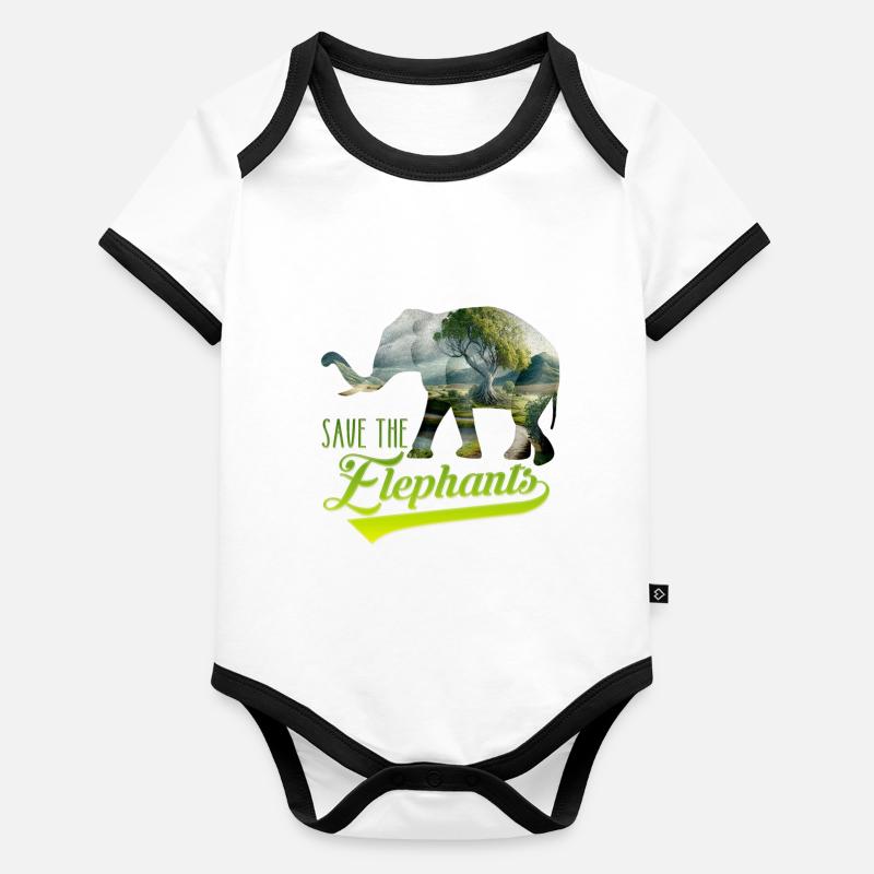 Save the Elephants Species Conservation Endangered Species Organic Baby Contrasting Bodysuit