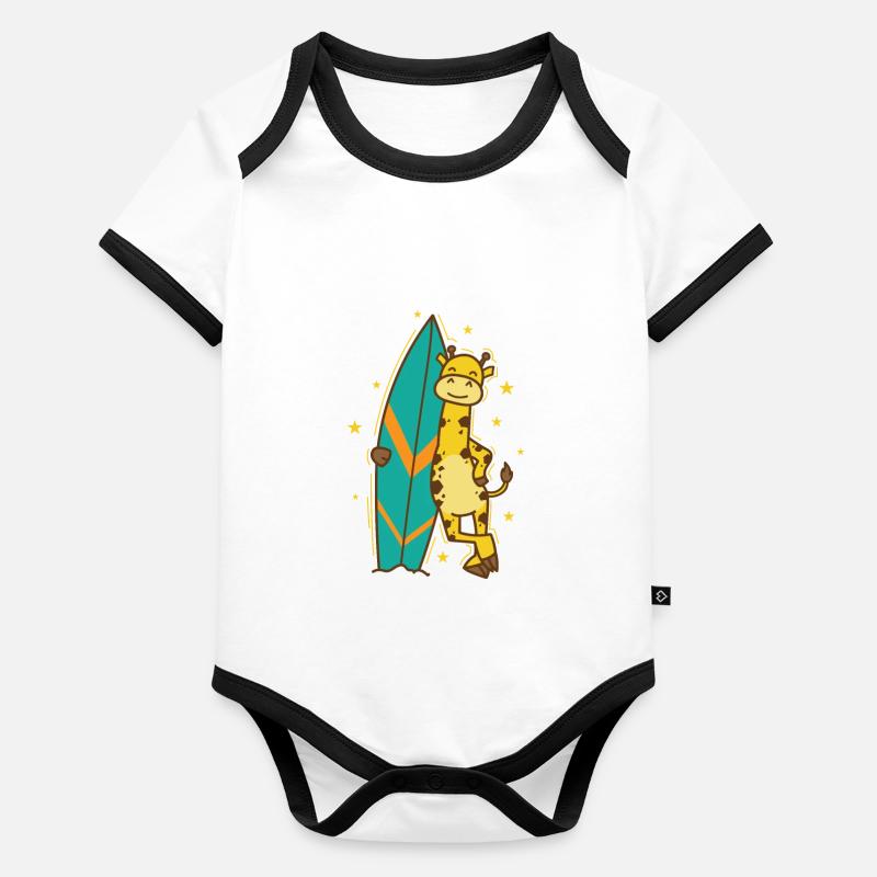 Giraffe mit einem Surfbrett Zoo Savanne Baby Bio-Kurzarm-Kontrastbody