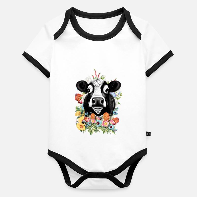 Kuh Blumen Baby Bio-Kurzarm-Kontrastbody