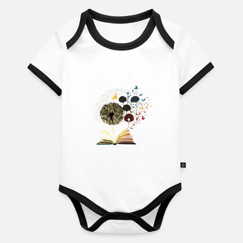 Dandelion Books Lover Flower Librarian Reading Organic Baby Contrasting Bodysuit