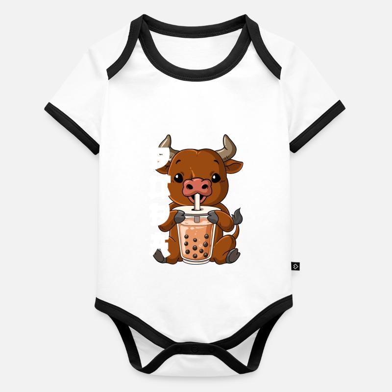 Boba Tea Ox Bubble Tea Organic Baby Contrasting Bodysuit