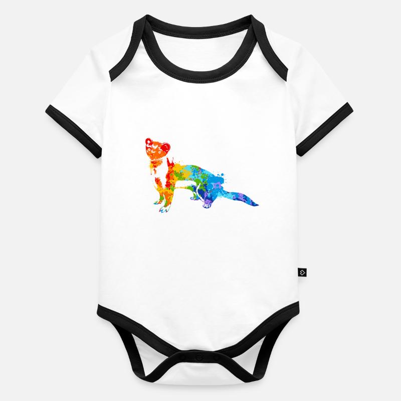 Wiesel Splash Art Frettchen Tier Baby Bio-Kurzarm-Kontrastbody
