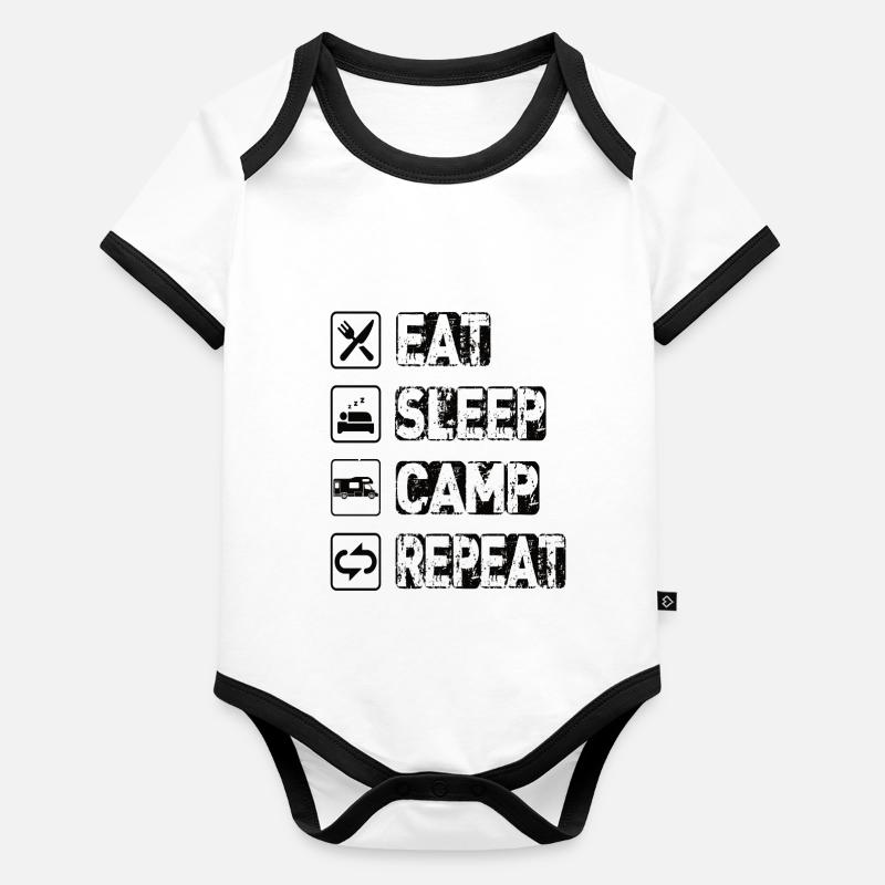Eat Sleep Camp Repeat Baby Bio-Kurzarm-Kontrastbody