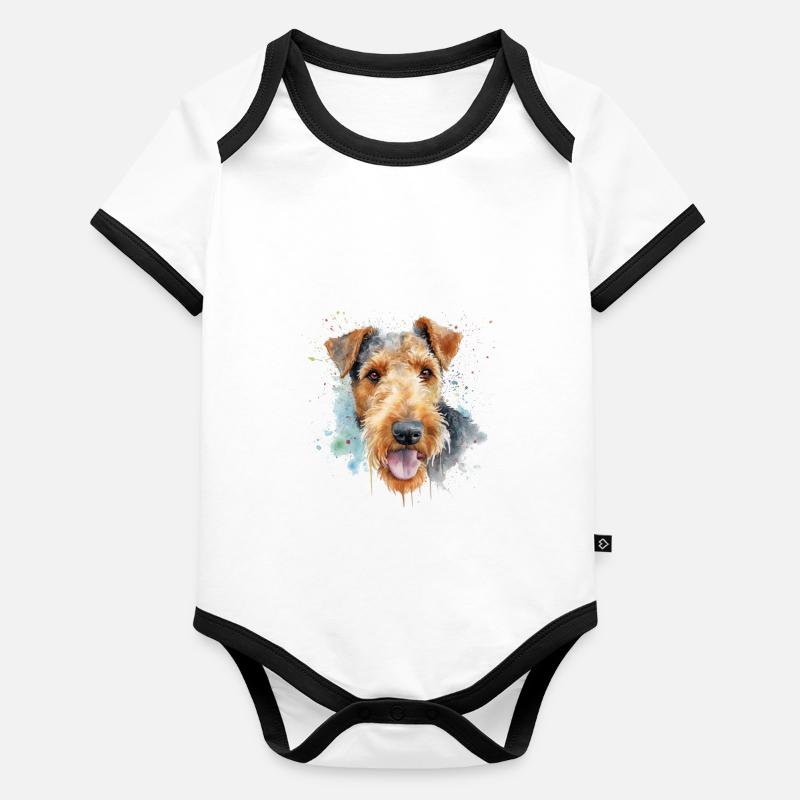 Airedale Terrier Body Bébé bio contrasté manches courtes