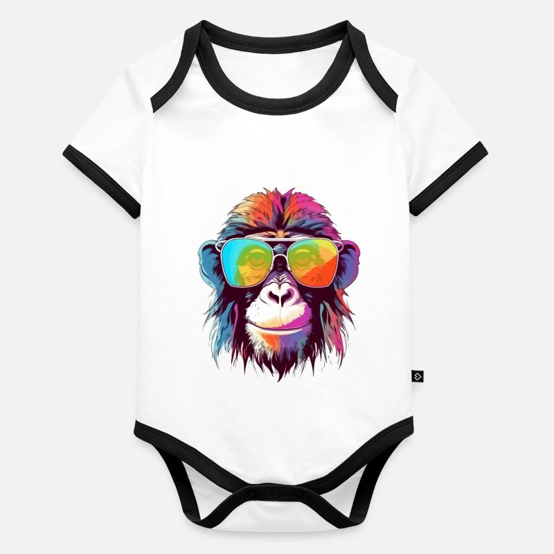Bily le singe à lunettes Body Bébé bio contrasté manches courtes