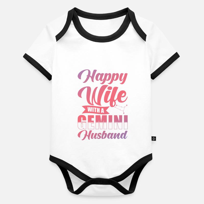 Femme heureuse Gémeaux avec mari Verseau Body Bébé bio contrasté manches courtes