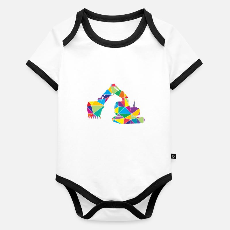 Low Poly Construction Poly Excavator Organic Baby Contrasting Bodysuit