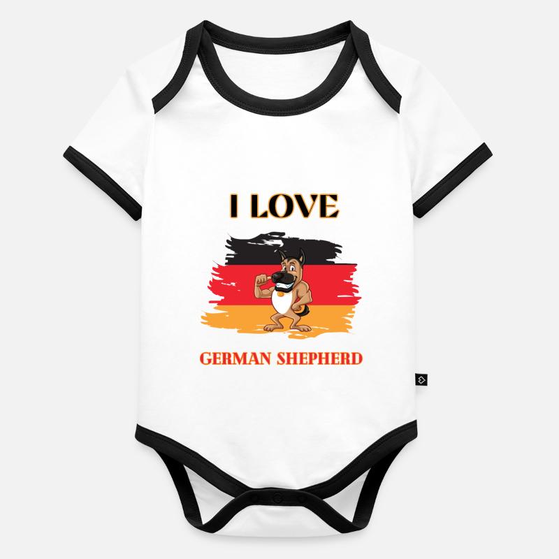 Cute German Shepherd Organic Baby Contrasting Bodysuit