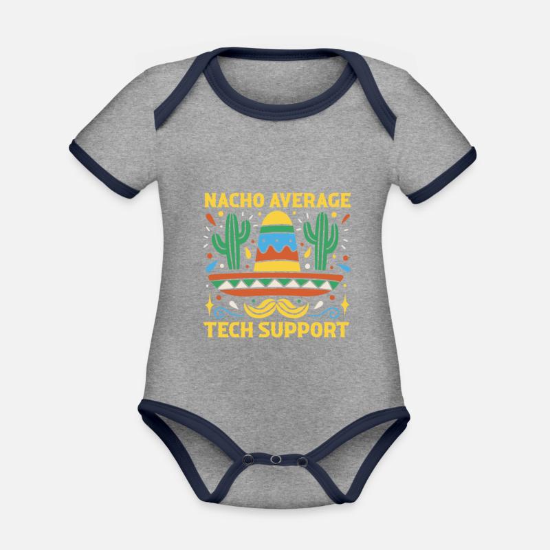 Support technique Nacho Average - Body Bébé bio contrasté manches courtes - gris chiné/bleu marine