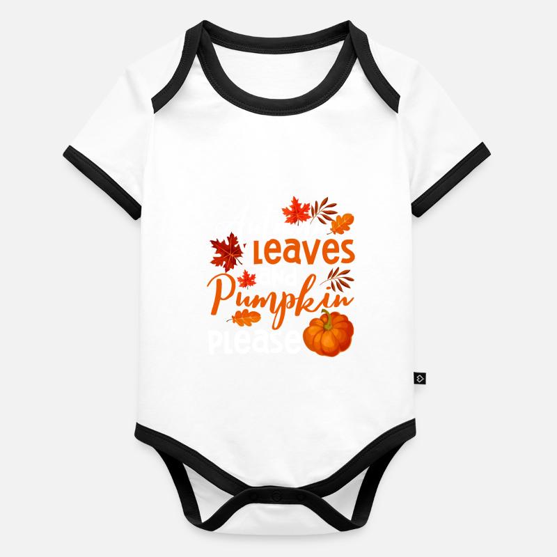 Autumn Leaves and Pumpkins Please Leaf Hello Organic Baby Contrasting Bodysuit