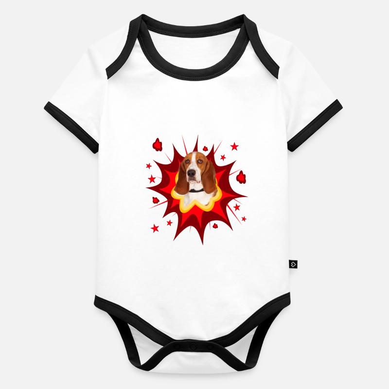 Comic Dog Design - Pow - Basset Hound Organic Baby Contrasting Bodysuit