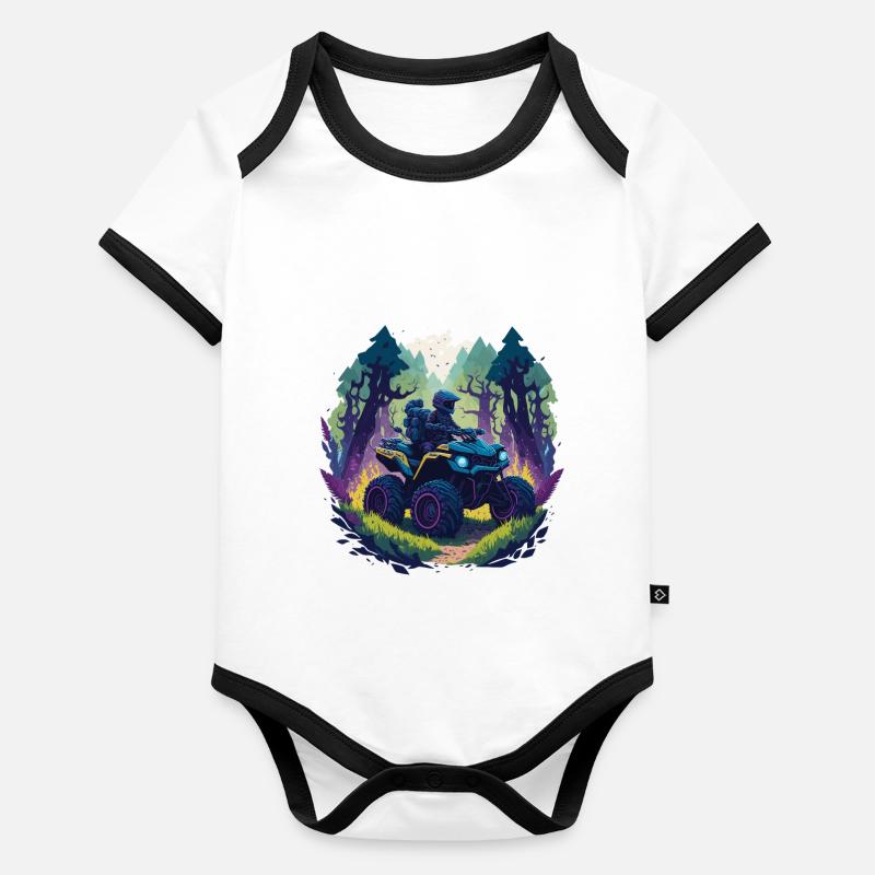 Offroad Quad Race Forest Illustration de bande dessinée Body Bébé bio contrasté manches courtes