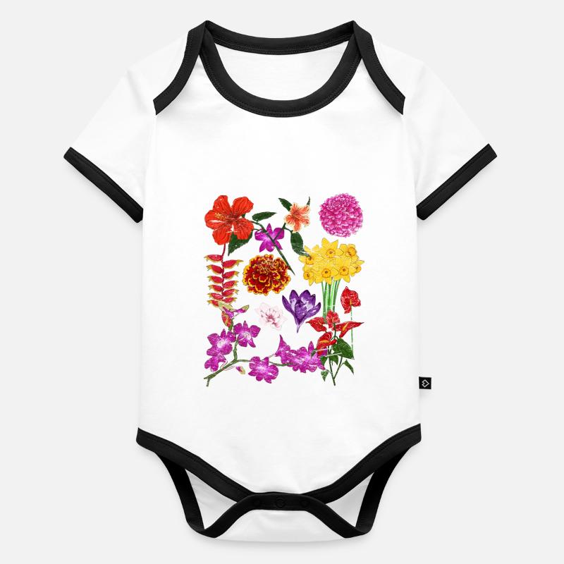 Farbenfrohe Blumen Hobbygärtner Geschenk Botanik Baby Bio-Kurzarm-Kontrastbody