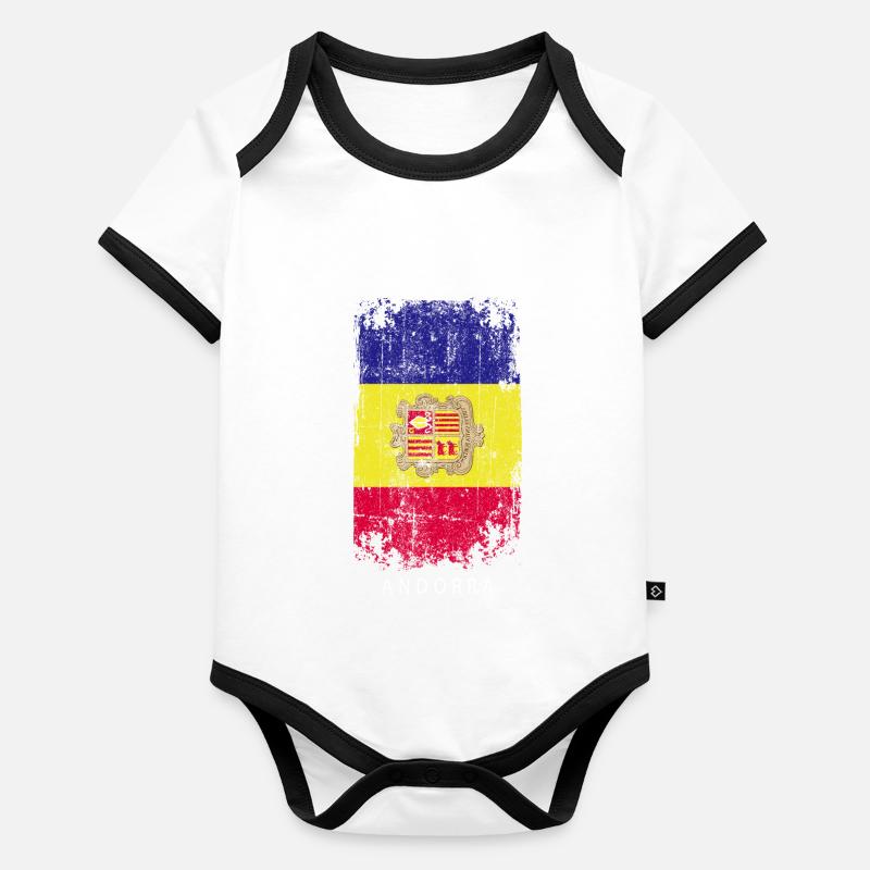 Souvenir avec le drapeau d’Andorre Body Bébé bio contrasté manches courtes