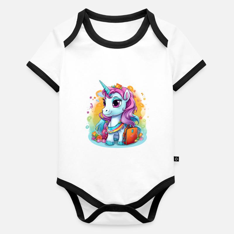 Einhorn Schulkind Einschulung Mädchen Geschenk Baby Bio-Kurzarm-Kontrastbody