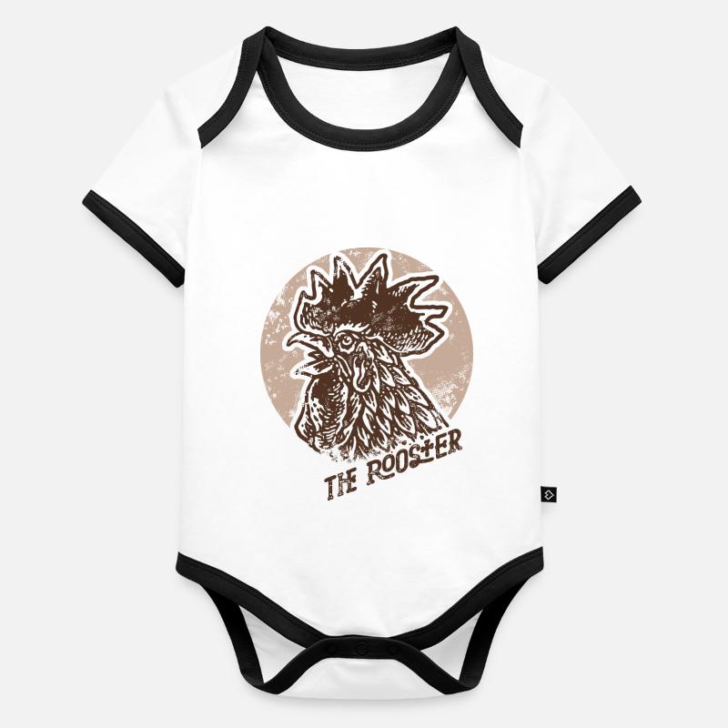 rooster old stamp Organic Baby Contrasting Bodysuit