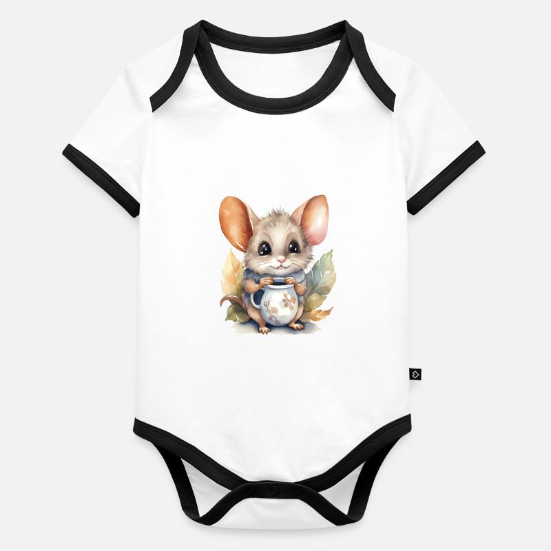 Gerboise pygmée avec style aquarelle café Body Bébé bio contrasté manches courtes