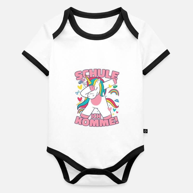 Schule Ich Komme Einhorn Baby Bio-Kurzarm-Kontrastbody
