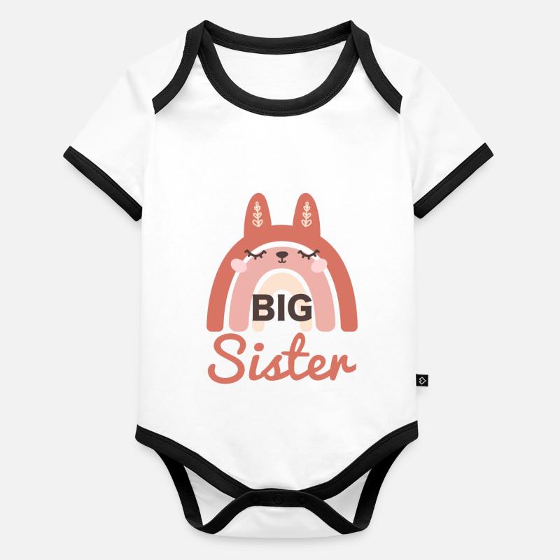 Grosse Schwester Regenbogen Hase Baby Bio-Kurzarm-Kontrastbody