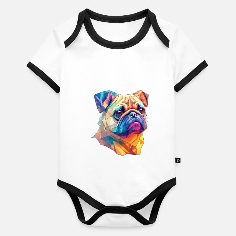 Polygon Kunst Mops Hund Design Hunde Liebhaber Baby Bio-Kurzarm-Kontrastbody