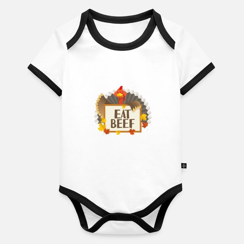 Mangez du bœuf Thanksgiving Day Drôle de dinde Amour Body Bébé bio contrasté manches courtes