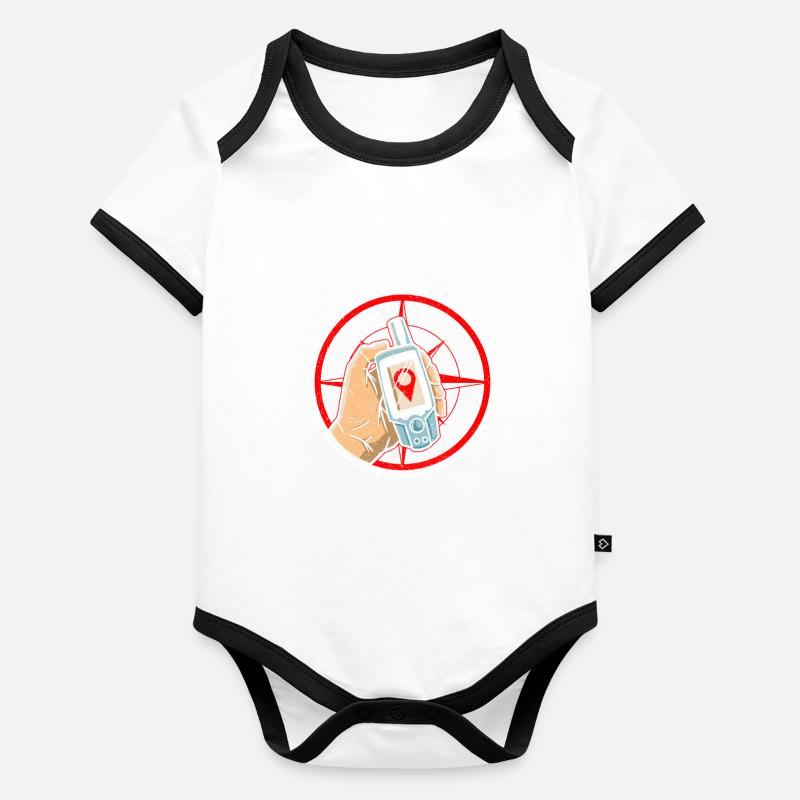 Kompass + Hand mit GPS-Empfänger - Geocaching Baby Bio-Kurzarm-Kontrastbody