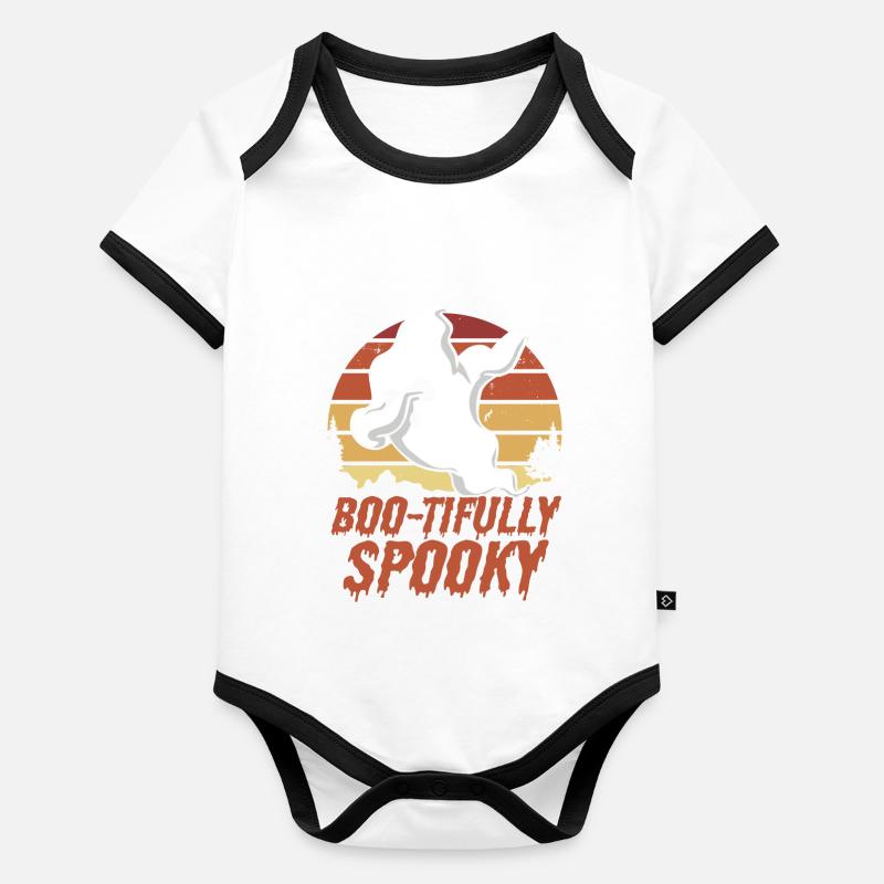 Mignon fantôme effrayant Halloween Body Bébé bio contrasté manches courtes