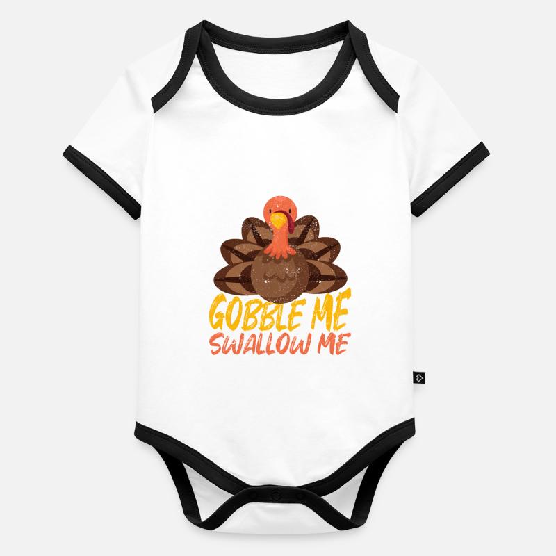 Gobble Me Swallow Me Funny Thanksgiving Dinner Body Bébé bio contrasté manches courtes