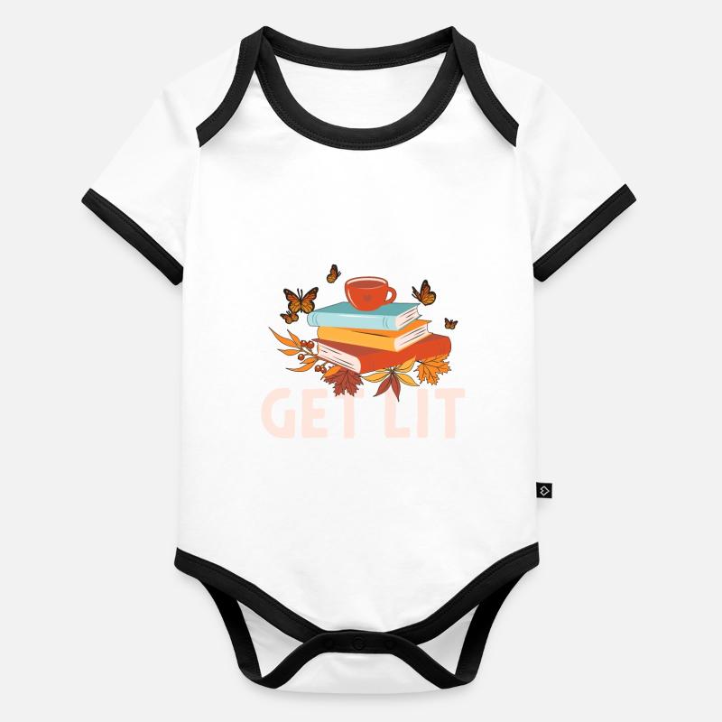 Get Lit Reading Quotes Rat de bibliothèque introverti Body Bébé bio contrasté manches courtes