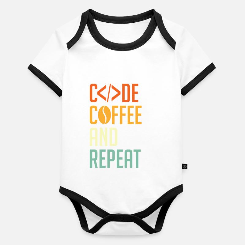 Codeur Spruch Code Café et Répéter Body Bébé bio contrasté manches courtes