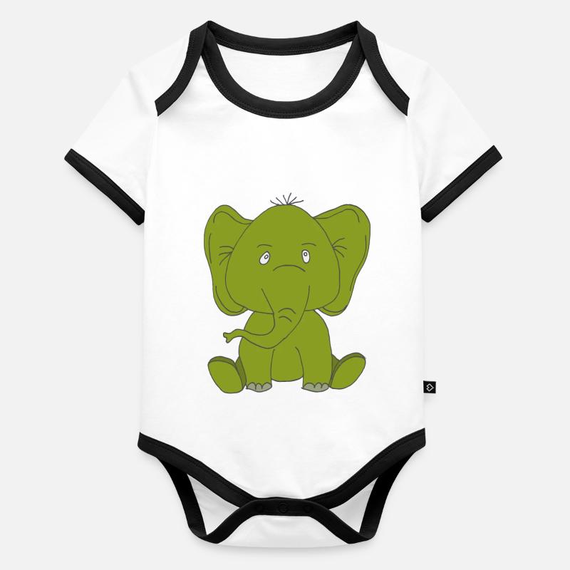 Éléphant vert Body Bébé bio contrasté manches courtes